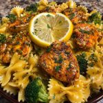 Bowtie pasta with chicken, broccoli, and cowboy butter lemon sauce