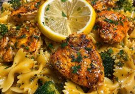 Bowtie pasta with chicken, broccoli, and cowboy butter lemon sauce