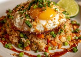 Spicy Bang Bang fried rice tossed in creamy sauce with vegetables and protein.