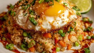 Spicy Bang Bang fried rice tossed in creamy sauce with vegetables and protein.