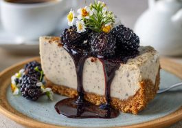 Creamy cheesecake infused with Earl Grey tea and topped with mulberries.