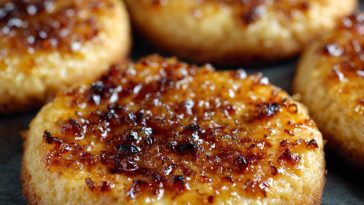 Crème brûlée cookies with caramelized sugar topping on a plate