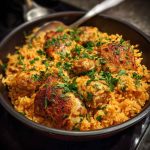 One-pot Portuguese chicken and rice with spicy peri-peri seasoning, tender chicken, and flavorful rice.