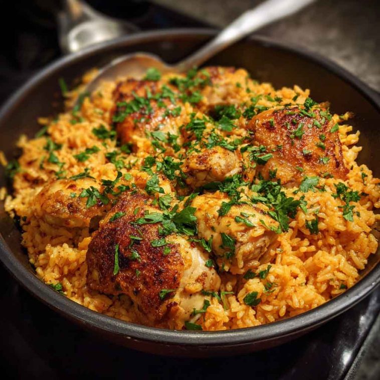 One-pot Portuguese chicken and rice with spicy peri-peri seasoning, tender chicken, and flavorful rice.
