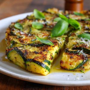 Italian zucchini scarpaccia baked with zucchini and onions on a tray
