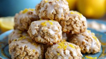 Zesty lemon oatmeal no-bake cookies with a chewy texture and bright citrus flavor.