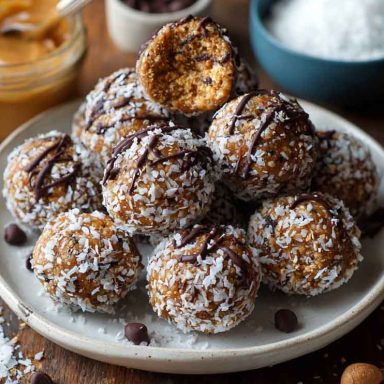 No-bake chocolate peanut butter protein balls made with oats, cocoa, and peanut butter, rolled into bite-sized snacks.