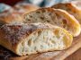 Freshly baked ciabatta bread loaf with airy texture