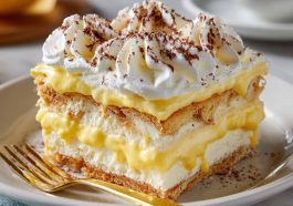 No-bake lemon éclair cake with creamy layers and lemon glaze