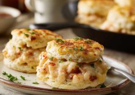 Buttery biscuits topped with shrimp and crab mixture, melted cheese, and baked until golden and bubbly.