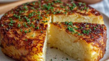 Savory German potato cake baked until golden with crispy edges and a soft, tender interior.