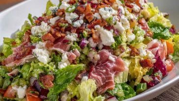 La Scala chopped salad with lettuce, salami, mozzarella, and chickpeas