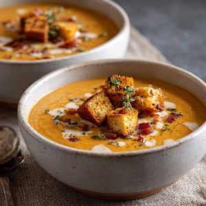 Pan-seared tilapia fillets served with vibrant roasted red pepper sauce and fresh herbs.