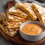 Creamy taco-style quesadilla sauce with a smooth texture and a hint of spice served in a small bowl.