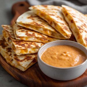 Creamy taco-style quesadilla sauce with a smooth texture and a hint of spice served in a small bowl.
