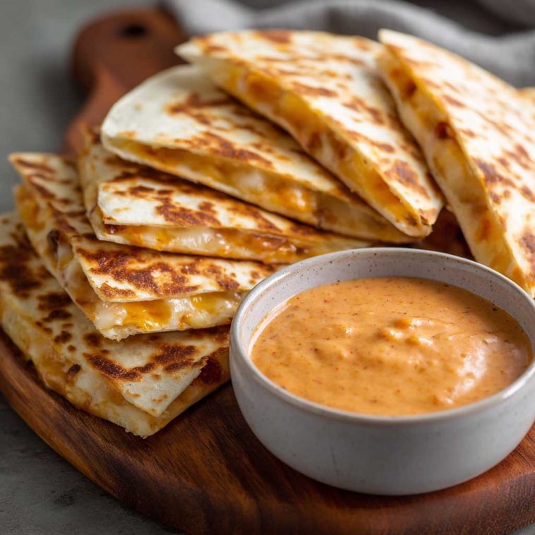 Creamy taco-style quesadilla sauce with a smooth texture and a hint of spice served in a small bowl.
