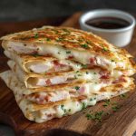 Chicken cordon bleu quesadilla with ham, cheese, and chicken filling