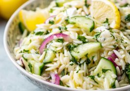 Light cucumber lemon orzo salad with fresh herbs, crisp cucumbers, and a bright citrus dressing.