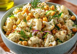 Cauliflower and chickpea salad with fresh herbs and a light dressing.