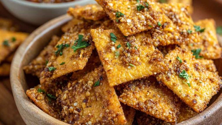 Homemade taco crackers seasoned with spices on a tray