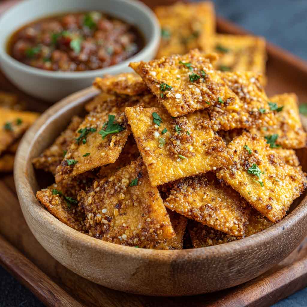 Homemade taco crackers seasoned with spices on a tray
