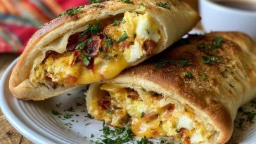 Homemade breakfast hot pockets filled with eggs, cheese, and sausage.
