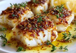 Baked cod with lemon and garlic, Mediterranean style, light and healthy.