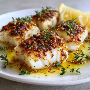 Baked cod with lemon and garlic, Mediterranean style, light and healthy.