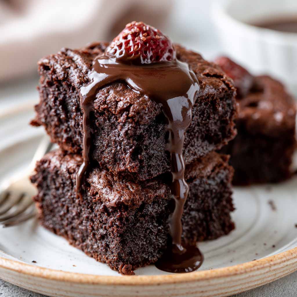 Fudgy vegan brownies with rich chocolate texture and gooey center.