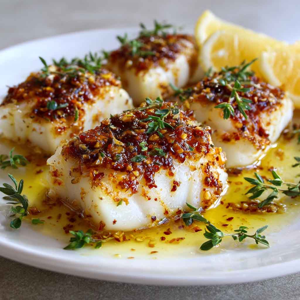 Baked cod with lemon and garlic, Mediterranean style, light and healthy.