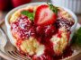 Strawberry cream cheese cobbler baked golden with juicy strawberries and creamy filling.