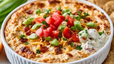 Creamy viral boat dip made with Rotel, ranch seasoning, and cheese, served in a bowl with chips for dipping.