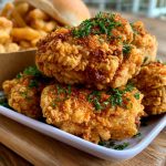 Crispy breaded chicken topped with melted cheese and ham, golden and juicy.