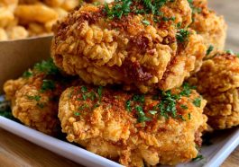 Crispy breaded chicken topped with melted cheese and ham, golden and juicy.