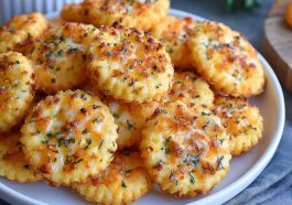Cheesy garlic Ritz cracker bites baked until crispy and golden.