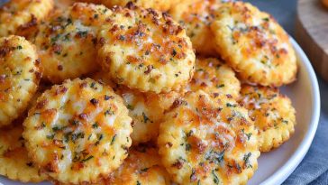 Cheesy garlic Ritz cracker bites baked until crispy and golden.