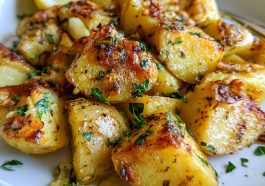 Greek-style lemon potatoes roasted with garlic, oregano, and herbs.