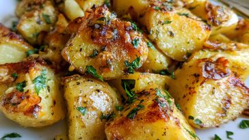 Greek-style lemon potatoes roasted with garlic, oregano, and herbs.