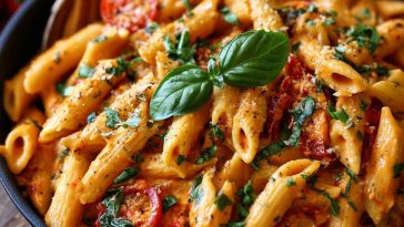 Creamy tomato garlic pasta with a rich, velvety sauce and tender noodles.