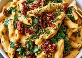 Creamy vegan pasta with sun-dried tomatoes in a rich dairy-free sauce.
