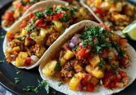 Sheet pan chicken tacos with chipotle seasoning, roasted pineapple, and fresh toppings served in warm tortillas.