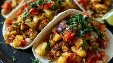 Sheet pan chicken tacos with chipotle seasoning, roasted pineapple, and fresh toppings served in warm tortillas.