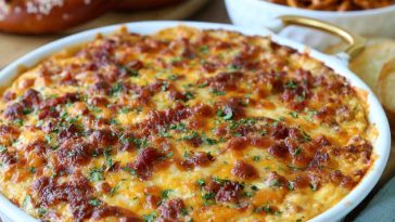 Creamy cheesy pretzel dip served with soft pretzels for dipping.