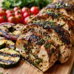 Mediterranean chicken marinade with olive oil, lemon, garlic, and herbs coating raw chicken in a bowl.