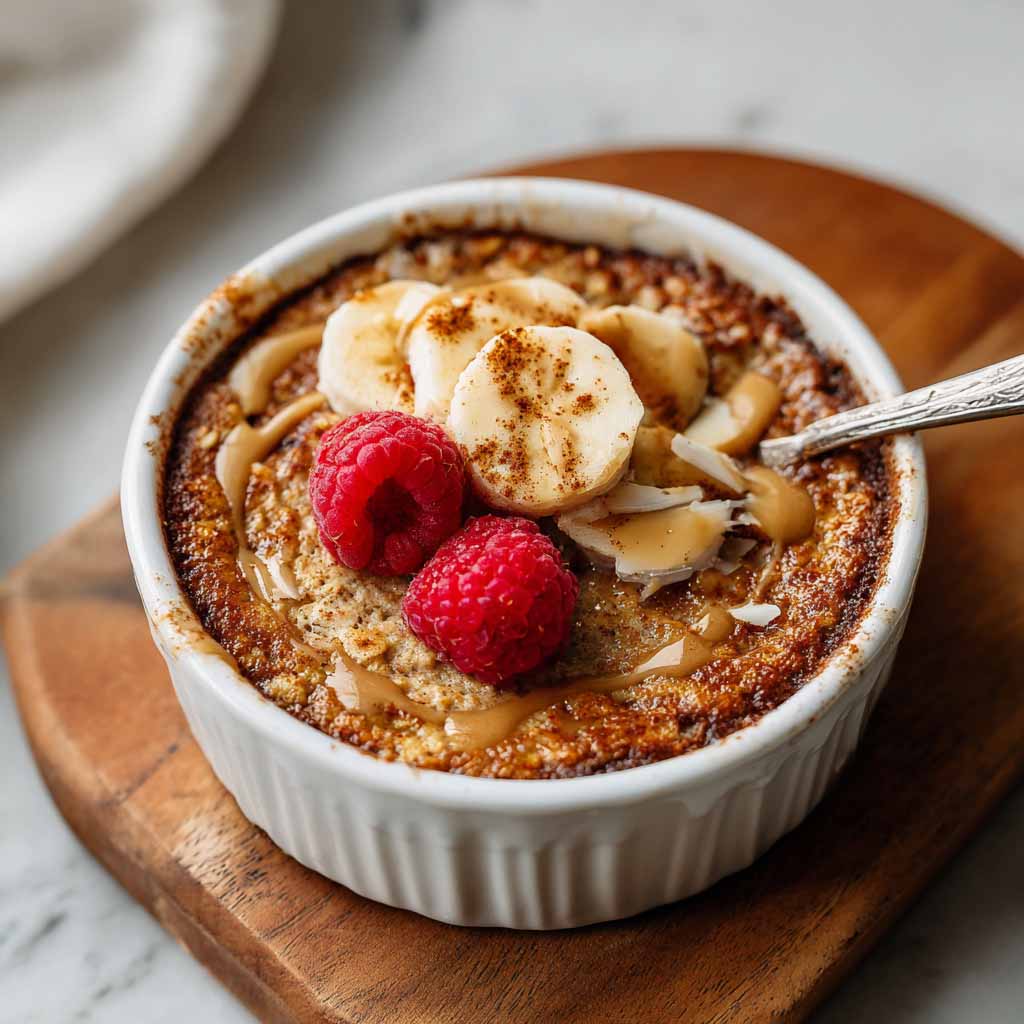 Snickerdoodle baked oats with cinnamon sugar topping, soft and fluffy.