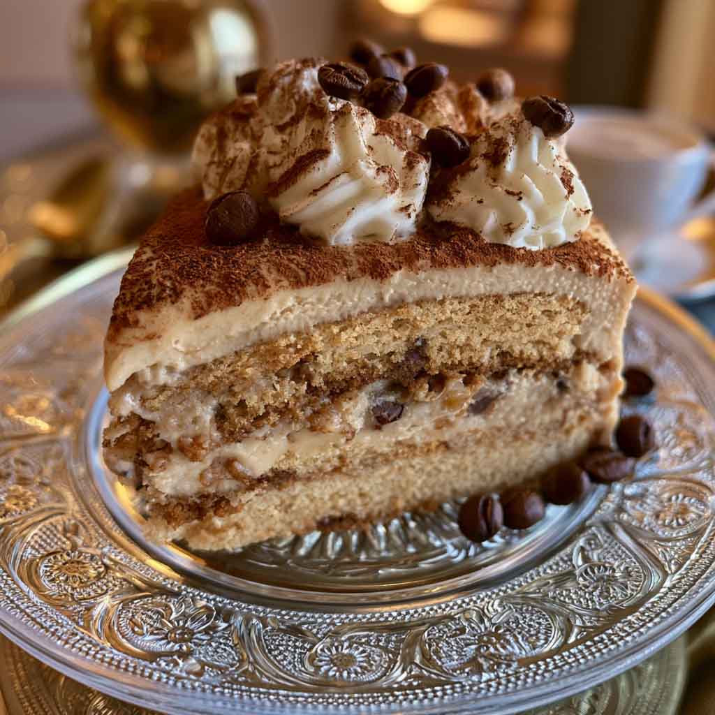 Moist coffee cake layered with creamy frosting, inspired by a latte.