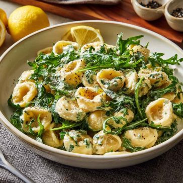 Creamy lemon ricotta pasta with fresh arugula, light and flavorful.