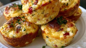 Cheesy cottage cheese egg bites baked in a muffin tin until golden.
