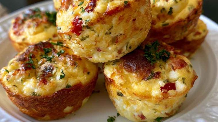 Cheesy cottage cheese egg bites baked in a muffin tin until golden.