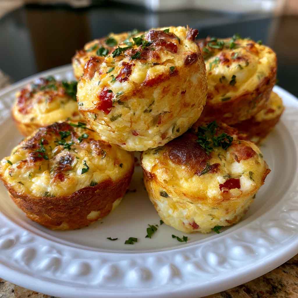 Cheesy cottage cheese egg bites baked in a muffin tin until golden.
